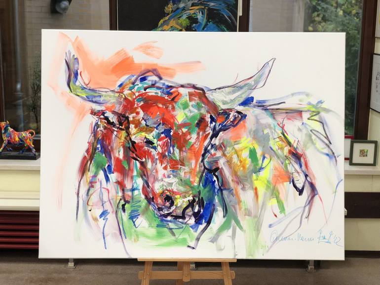 Original Abstract Expressionism Cows Painting by Nicole Leidenfrost