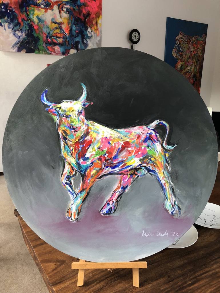 Original Abstract Expressionism Cows Painting by Nicole Leidenfrost