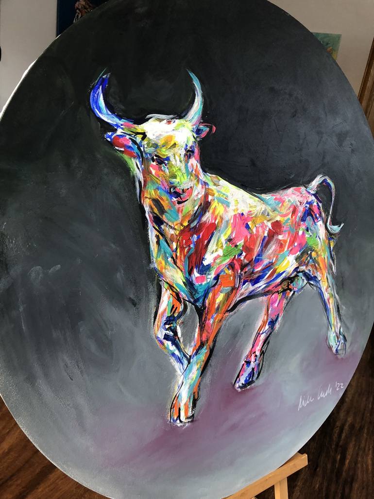 Original Abstract Expressionism Cows Painting by Nicole Leidenfrost