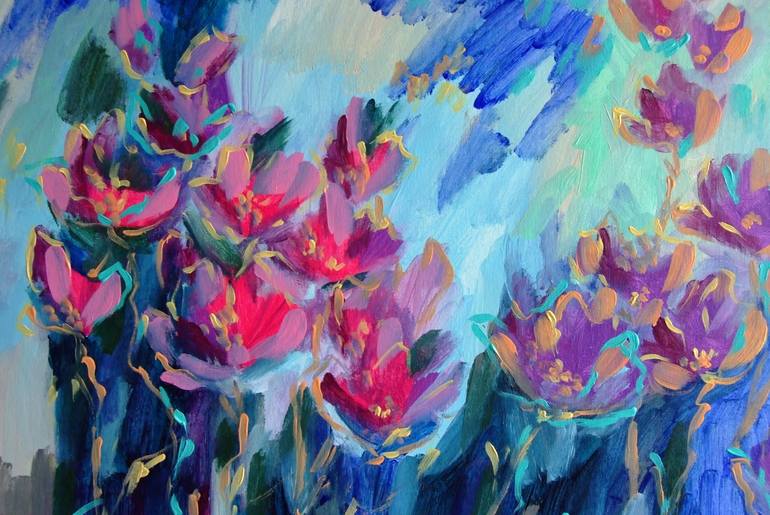 Original Pop Art Floral Painting by Mary Kirova