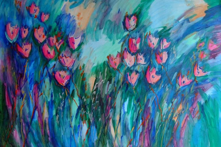 Original Art Deco Floral Painting by Mary Kirova