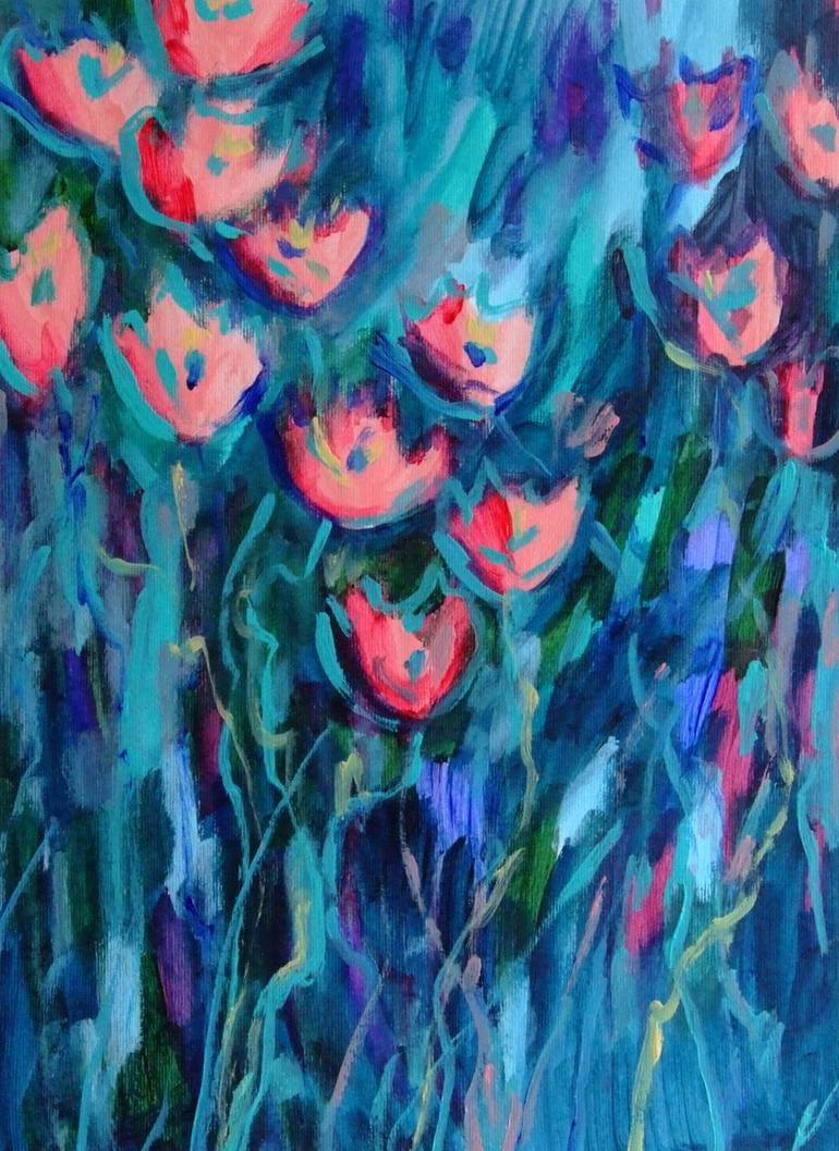 Original Art Deco Floral Painting by Mary Kirova