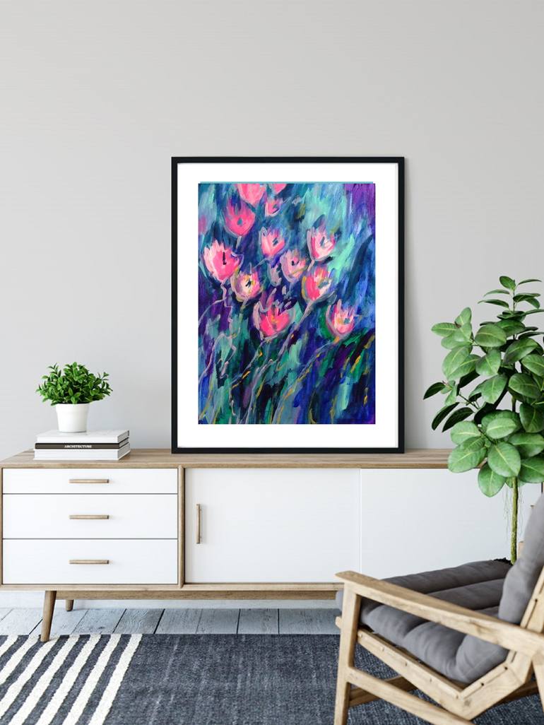 Spring Flowers #75 - Semi Abstract Flowers on Paper - Unframed Painting ...