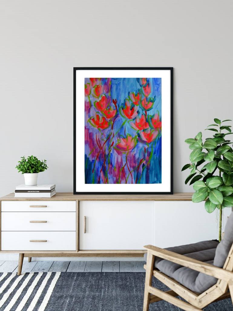 Flowers #93 - Semi Abstract Flowers on Paper - Unframed Painting by ...