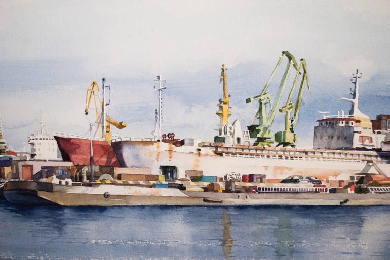 Original Documentary Boat Painting by Eimis Prismontas