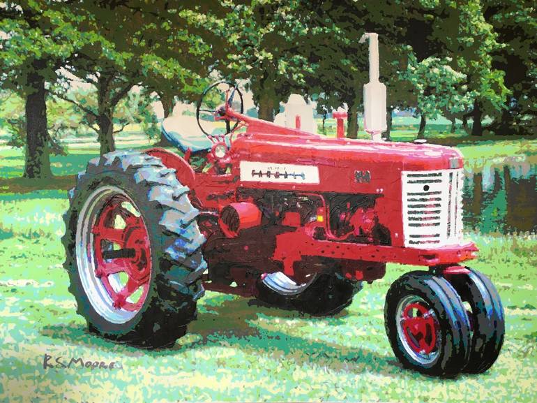 Original Transportation Painting by Robert Moore | Modernism Art on Canvas | Farmall in the Sun