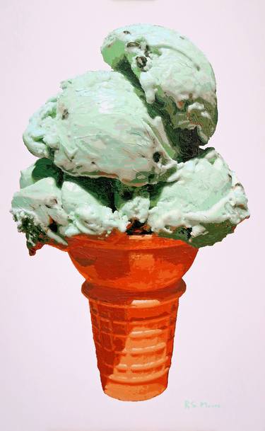 Four Scoops of Green Mint Chip on a Regular Cone thumb
