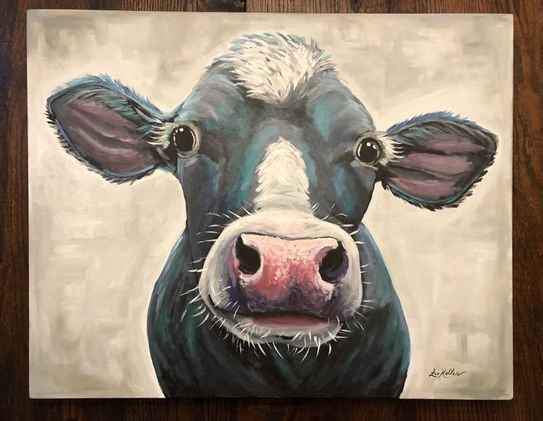 Original Expressionism Cows Painting by Lee Keller