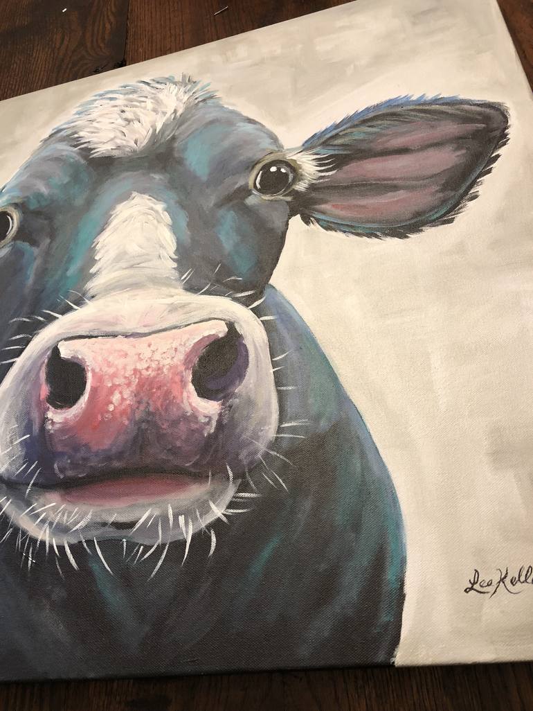 Original Expressionism Cows Painting by Lee Keller