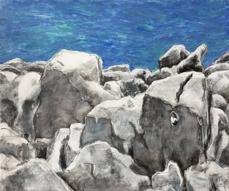 ROCKS AND THE SEA IN THE SUNSHINE Painting by Jakob Kohlmayer