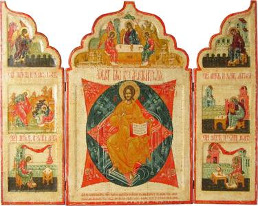 Triptych folding Icon “Christ in Majesty, Old Testament Trinity, The Feast of the Annunciation of the Most Blessed Virgin Mary” / ORIGINAL thumb