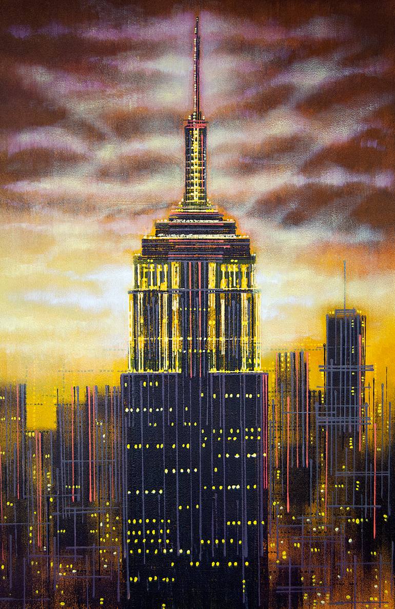 Original Cities Painting by Marc Todd | Impressionism Art on Canvas | New York - The Empire State Building At Sunset