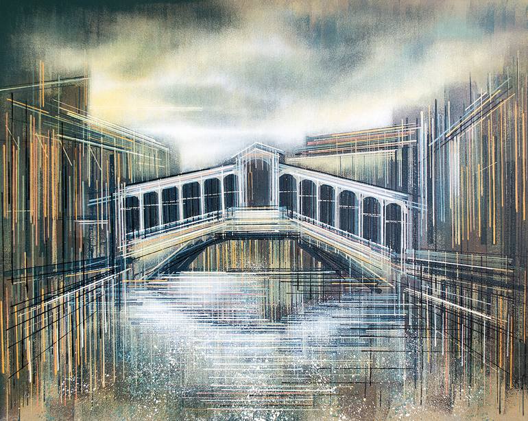 Original Cities Painting by Marc Todd | Impressionism Art on Canvas | The Rialto Bridge Venice At Sunset