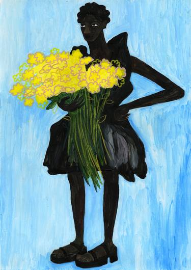 Women with yellow flowers thumb