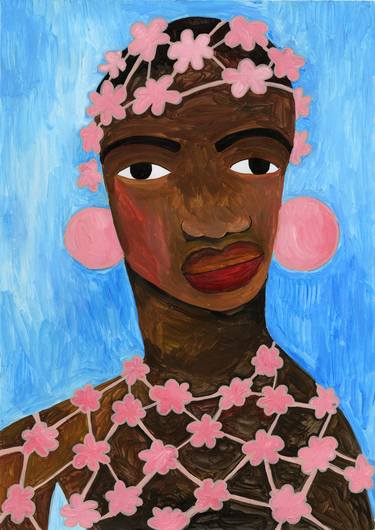 Woman with pink flowers thumb