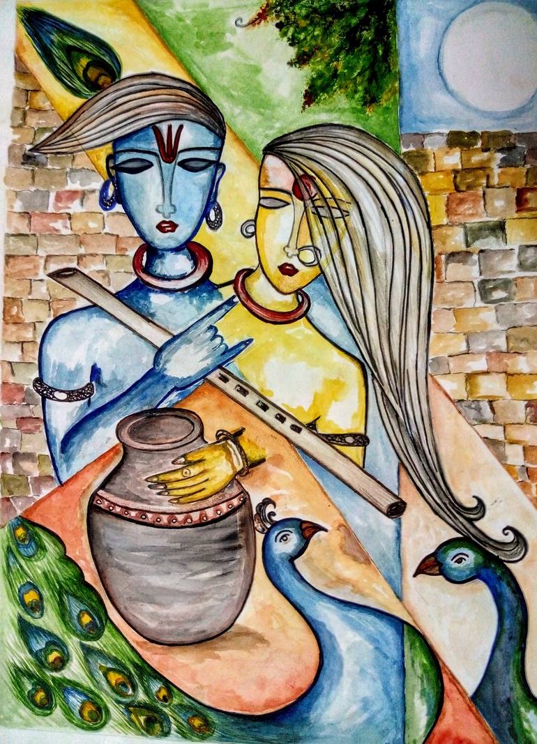 Divine Radha Krishna Painting by Priya Prakash | Saatchi Art