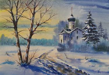 Saatchi Art Artist Victor Kovalev; Paintings, “Village church in winter” #art