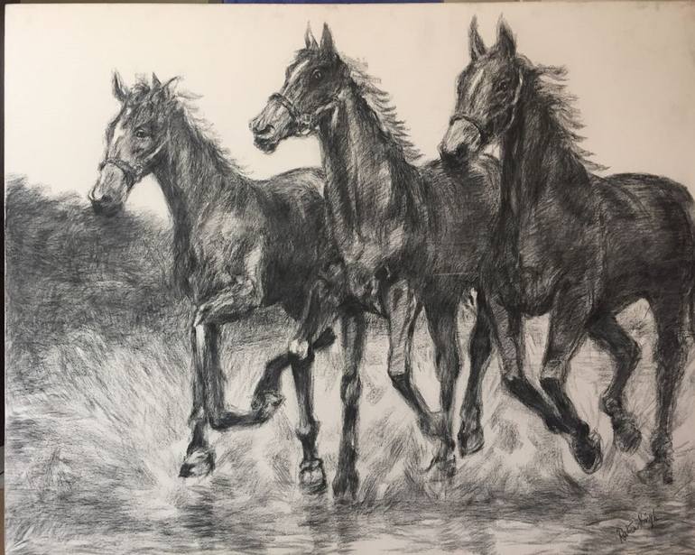 Trois Chevaux qui courent / Three Running Horses Painting by Ratna ...