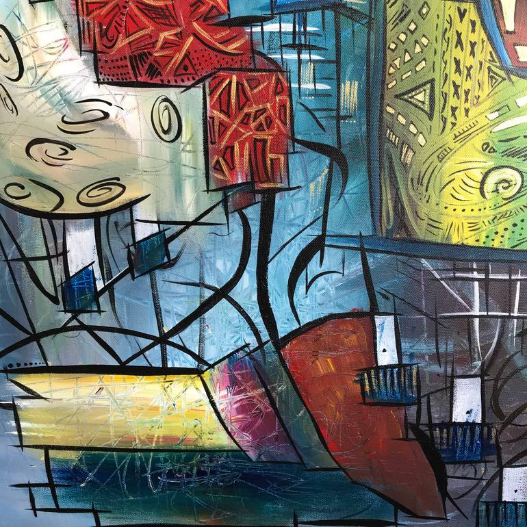 Original Cubism Patterns Painting by Jacqueline Argoz