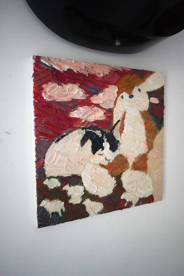 Original Expressionism Cats Painting by Prisac Nicolae