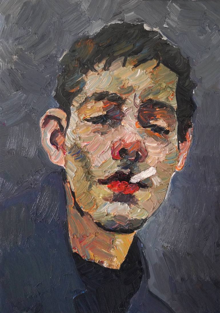 Original People Painting by Prisac Nicolae | Expressionism Art on Canvas | Do you have a light?