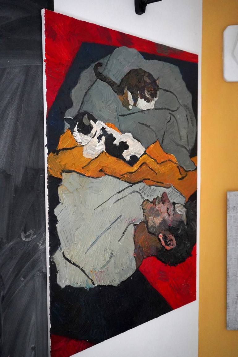 Original Expressionism Cats Painting by Prisac Nicolae