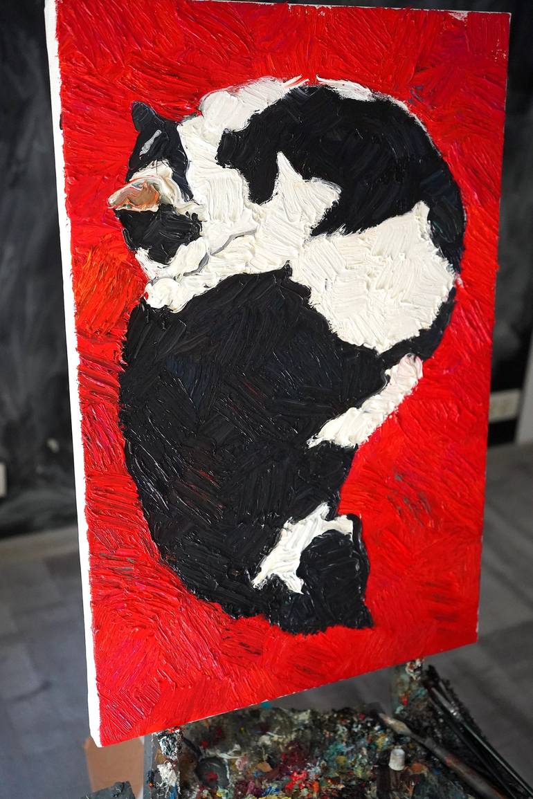 Original Expressionism Cats Painting by Prisac Nicolae