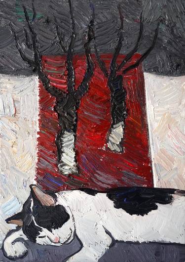 Original Expressionism Cats Painting by Prisac Nicolae