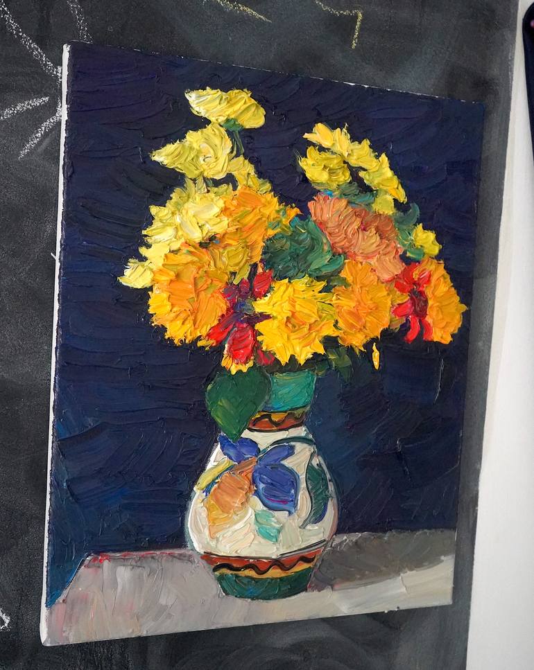 Original Abstract Floral Painting by Prisac Nicolae
