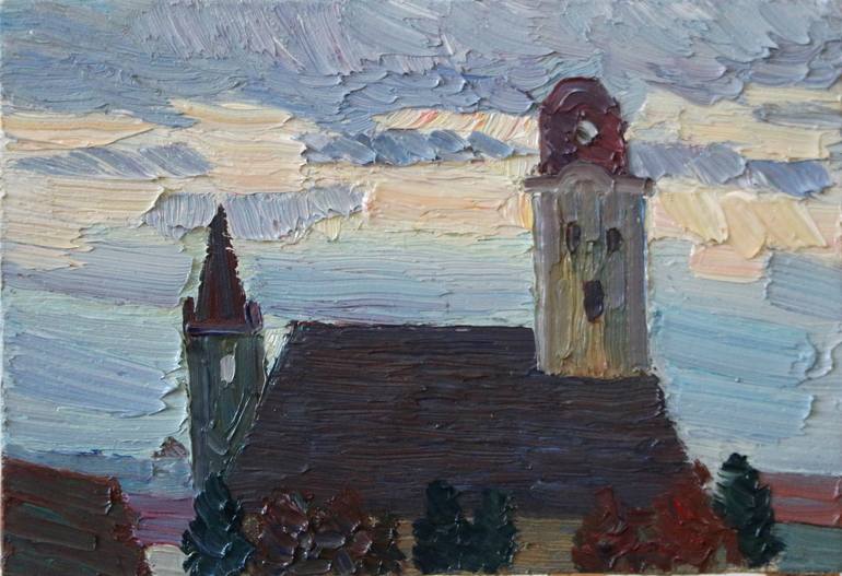 Original Architecture Painting by Prisac Nicolae | Abstract Art on Canvas | autumn sunrise1