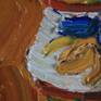 Still life with irises. Painting spring with more oil paste on canvas.