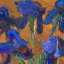 Still life with irises. Painting spring with more oil paste on canvas.