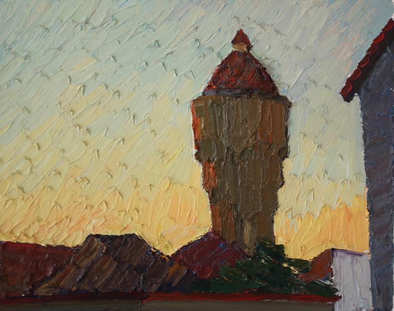 Original Architecture Painting by Prisac Nicolae | Abstract Expressionism Art on Canvas | The abandoned tower 13