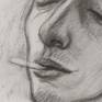 Smoking Man portrait drawing with pencil in paper.