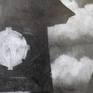 Drawing with pencil and eraser.
Rural landscape. Wooden gate and white haystacks.