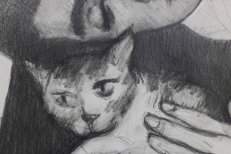 Original Impressionism Cats Drawing by Prisac Nicolae