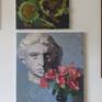 Clasic stil life with white academic head and flowers. 
Impasto oil painting on canvas.