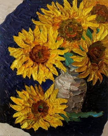 Sunflowers on blue. Still life thumb