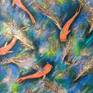 MY LOVE OF NATURE IS IN THIS PAINTING.FISH AND FEATHERS ARE TWO OF MY FAVORITE PAINTING SUBJECTS.GOLD BLUE ORANGE BLACK.