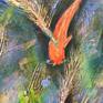 MY LOVE OF NATURE IS IN THIS PAINTING.FISH AND FEATHERS ARE TWO OF MY FAVORITE PAINTING SUBJECTS.GOLD BLUE ORANGE BLACK.