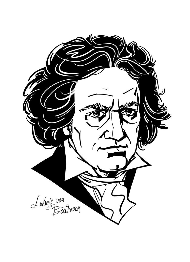 Ludwig van Beethoven - graphic portrait (black and white) by Irina ...