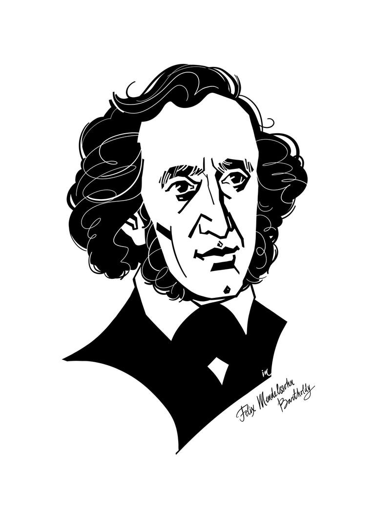 Felix Mendelssohn Bartholdy - graphic portrait (black and white) by ...