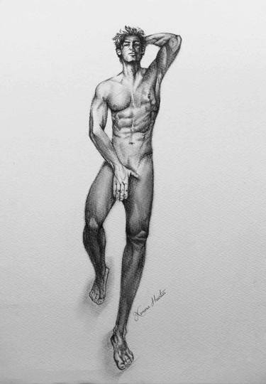 Human figure, male nude in charcoal thumb