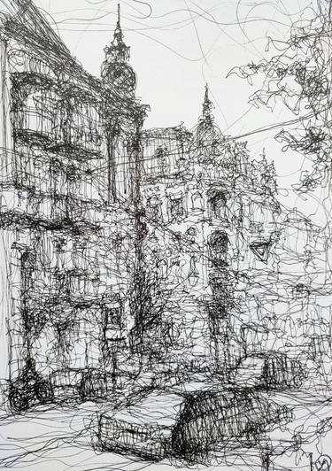 Original Expressionism Cities Drawings by Yurii Andreichyn