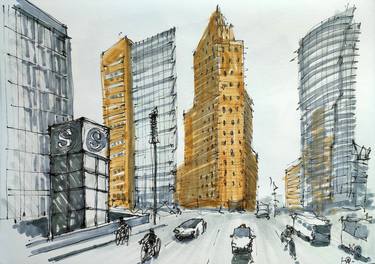 Original Illustration Cities Drawings by Yurii Andreichyn