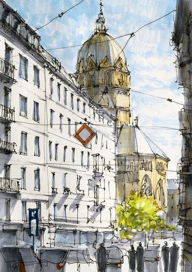 Original Impressionism Cities Drawings by Yurii Andreichyn