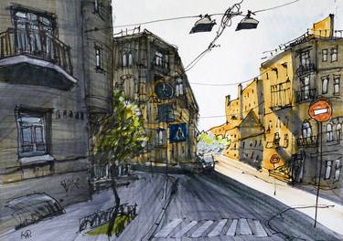 Original Expressionism Cities Drawings by Yurii Andreichyn