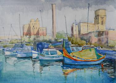 Original Impressionism Boat Paintings by Yurii Andreichyn