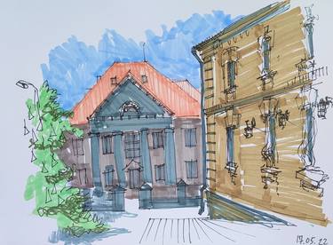 Original Impressionism Architecture Drawings by Yurii Andreichyn