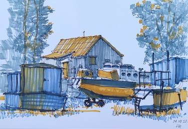 Original Illustration Boat Drawings by Yurii Andreichyn